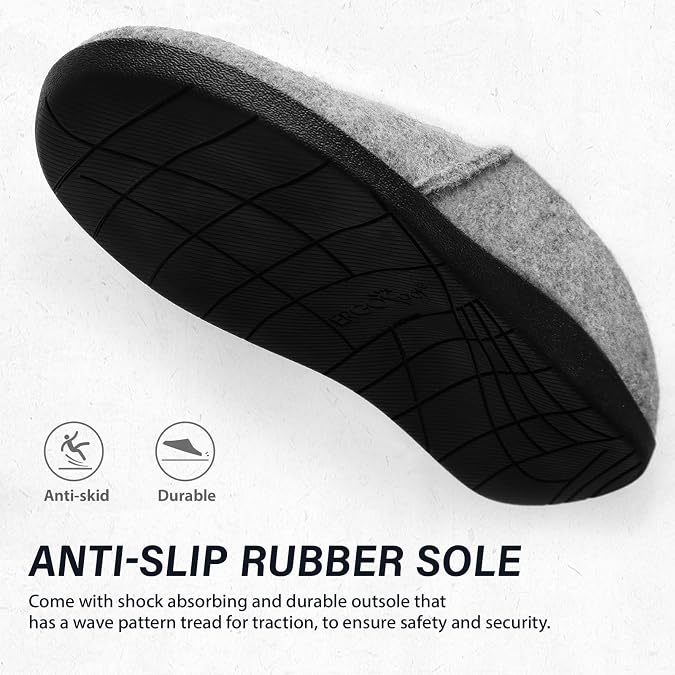 ERGOfoot Slippers with Arch Support for Women Men, Wool Felt | Orthopedic House Shoes, Plantar Fasciitis Relief, Non-Slip Rubber Sole for Indoor Outdoor Wear