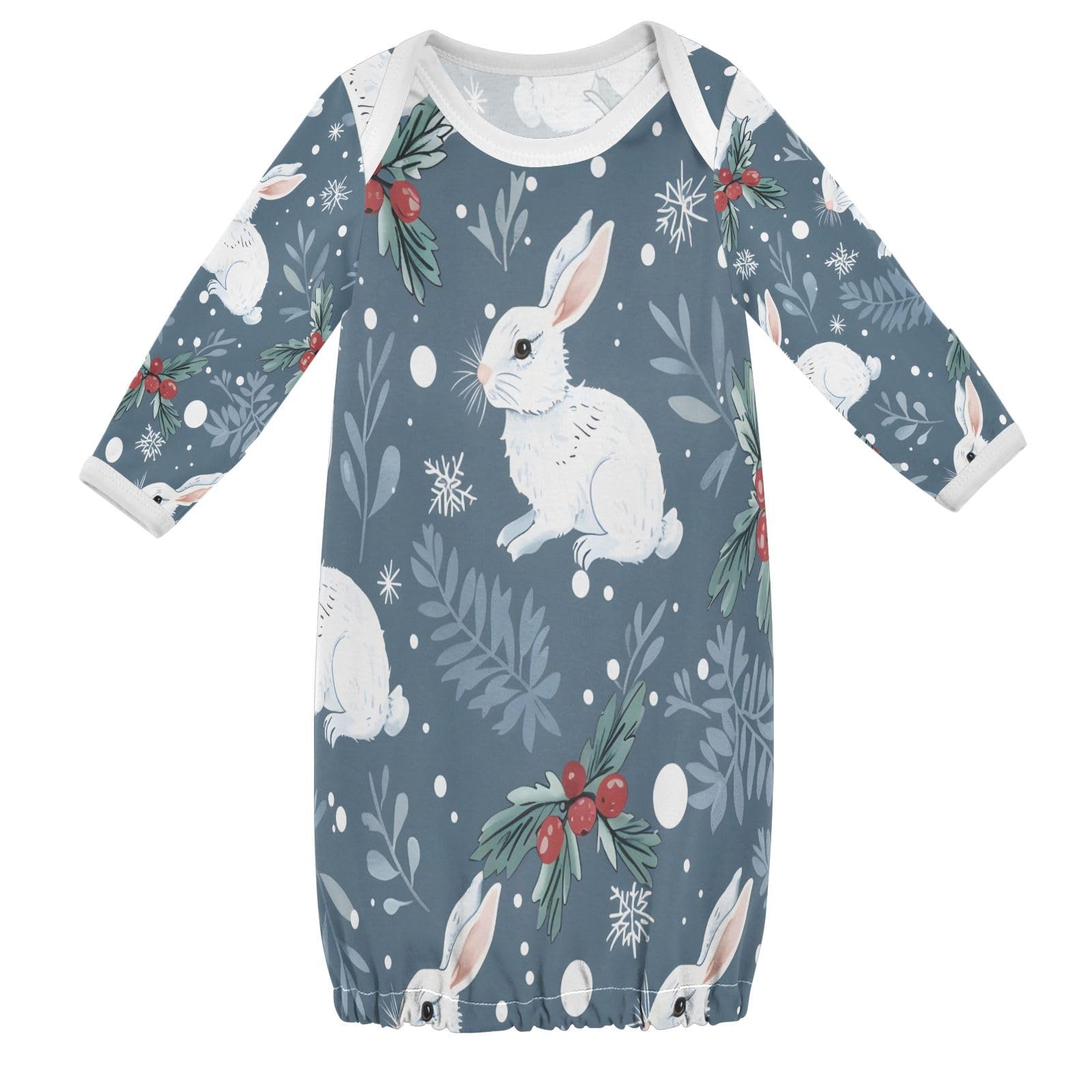 senya Nightdress Sleeper Gown Long Sleeve Nightgown Pajamas Rabbit Ans Snow for 3-12 Months