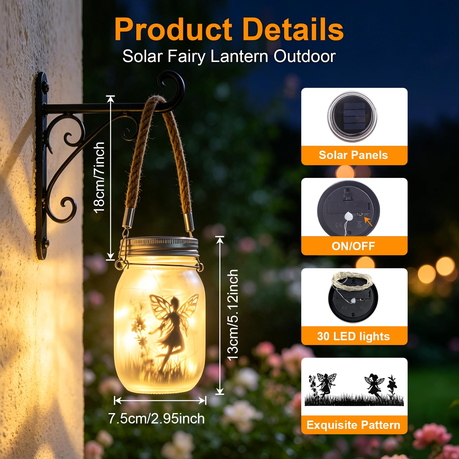 2 Pezzi Lanterne Solari da Esterno Appendere, Fata Farfalla in Barattolo di Vetro, LED Lanterna Solare da Esterno, IP65 Impermeabile Lampada Solare da Giardino per Terrazza Festa Decorazioni (Caldo)