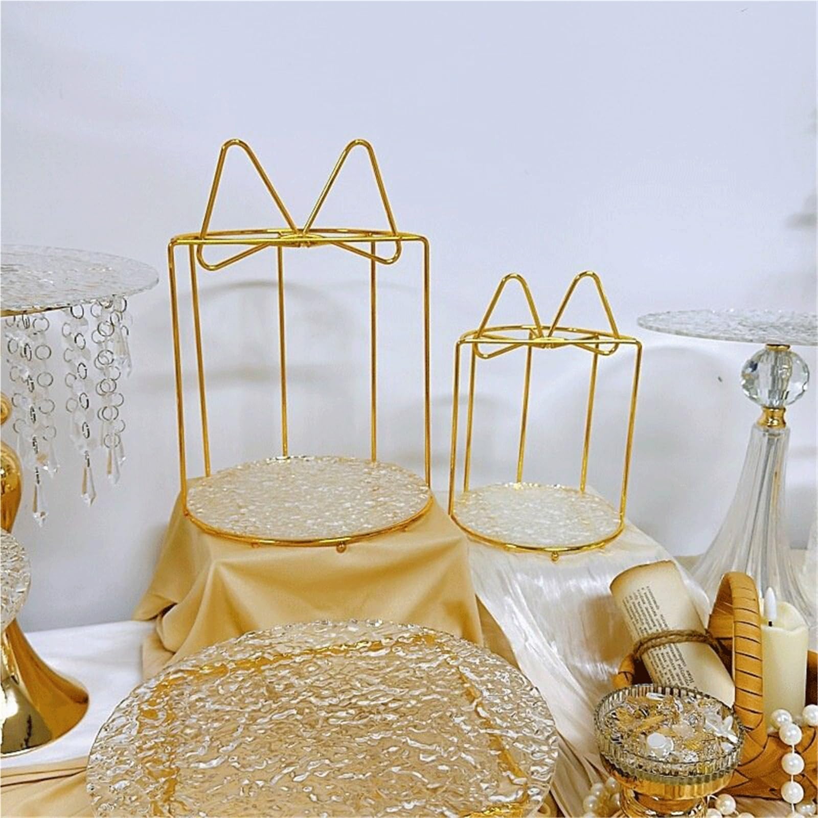Té de la tarde Soporte De Postre Transparente Con Lazo Dorado Decorativo(Pequeño)