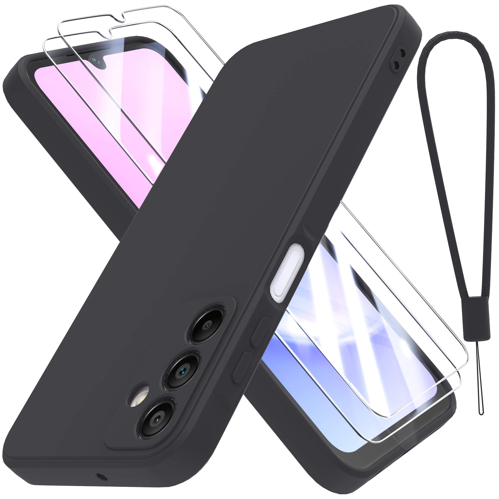 THIYUFUNS Cover per Samsung Galaxy A15 4G / 5G (6.5") con 2 Pezzi HD Vetro Temperato Pellicola Protettiva,Liquid Silicone TPU Custodia 360 Antiurtfio Gradi Cover per Samsung Galaxy A15 - Nero