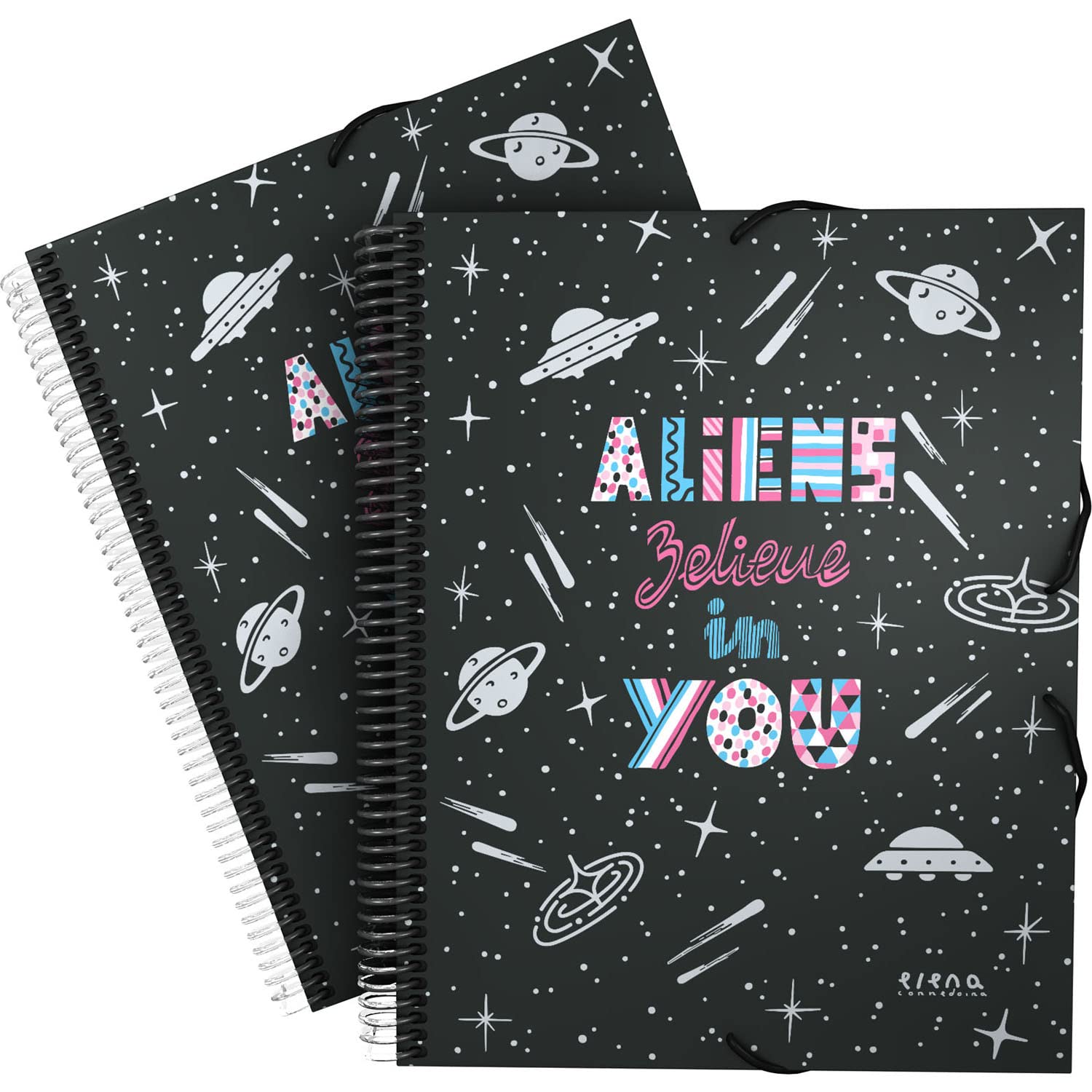 Grafoplás | Folder Plastic Sleeves | A4 | 30 Transparent Linings | with Spiral | Includes Envelope with Closure | Flexible Covers | Aliens, Elena Corredoira
