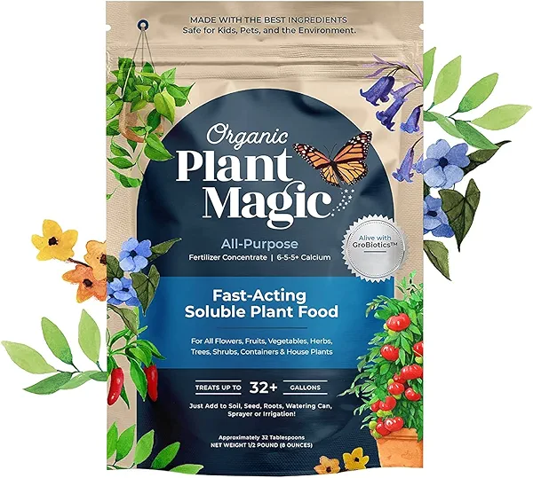 Organic Plant Magic - Truly Organic™ Fast-Acting Water Soluble Plant Food - All-Purpose Fertilizer Concentrate for Flower, Vegetable, Herb, Fruit Tree, Garden & Indoor Houseplants [One 1/2 lb Bag]