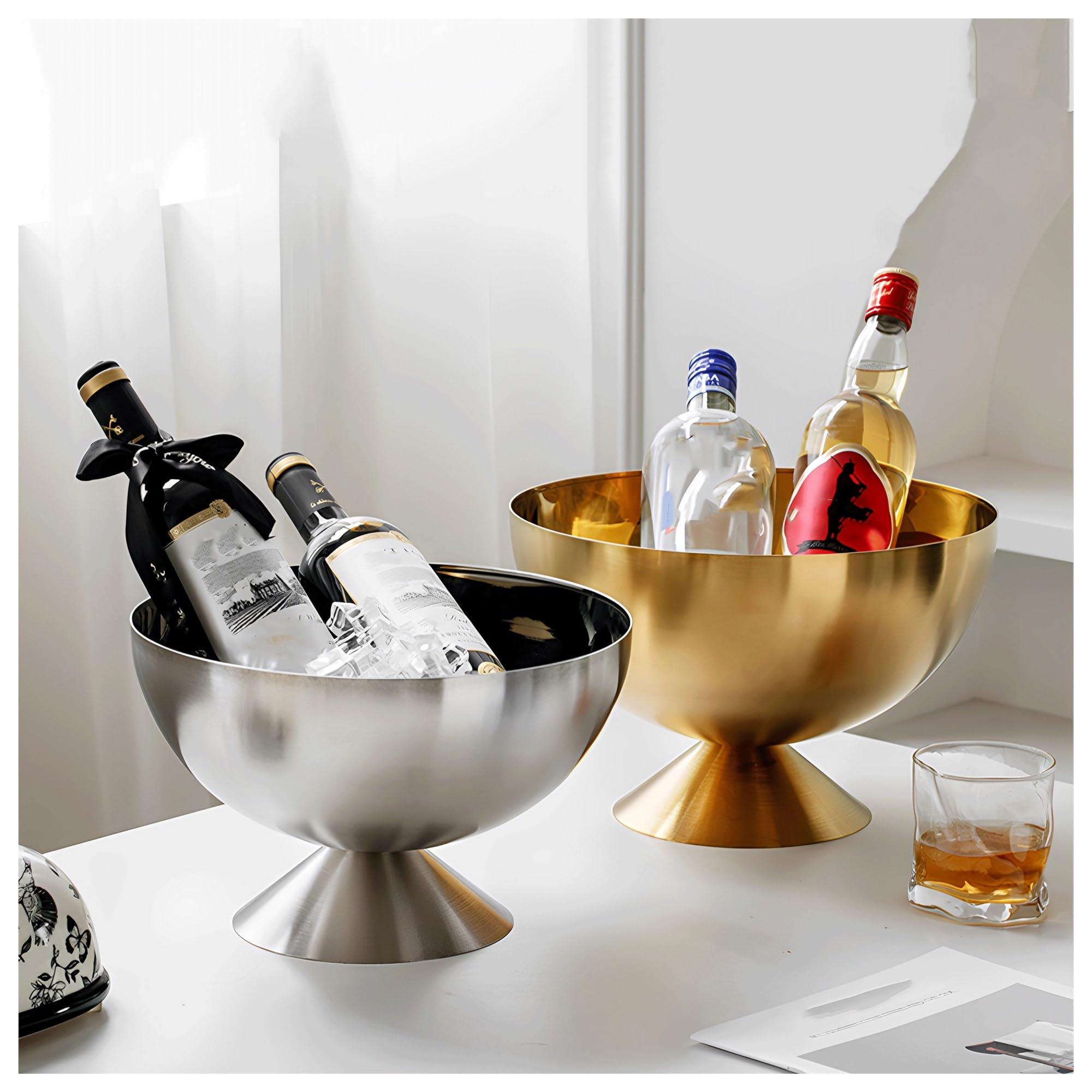 Cubiteras Cubo de Hielo Grande Acero Inoxidable for Fiestas y acampadas(Silver,Medio)