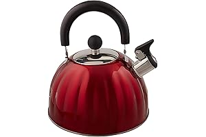 Mr. Coffee Twining 2.1 Qt Pumpkin Shaped Whistling Tea Kettle in Enamel Red