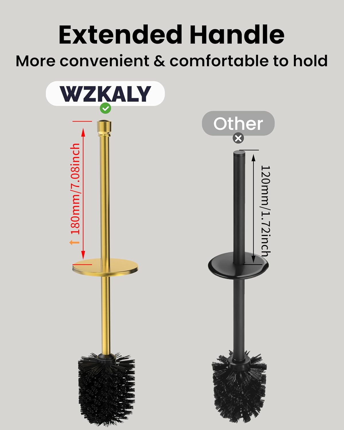 Toilet Brush and Holder Set, Toilet Bowl Brush for Bathroom with Long Handle, Stainless Steel Toilet Cleaner Brush with Durable Scrubbing Bristles,Splash-Prooft (Brushed Gold)