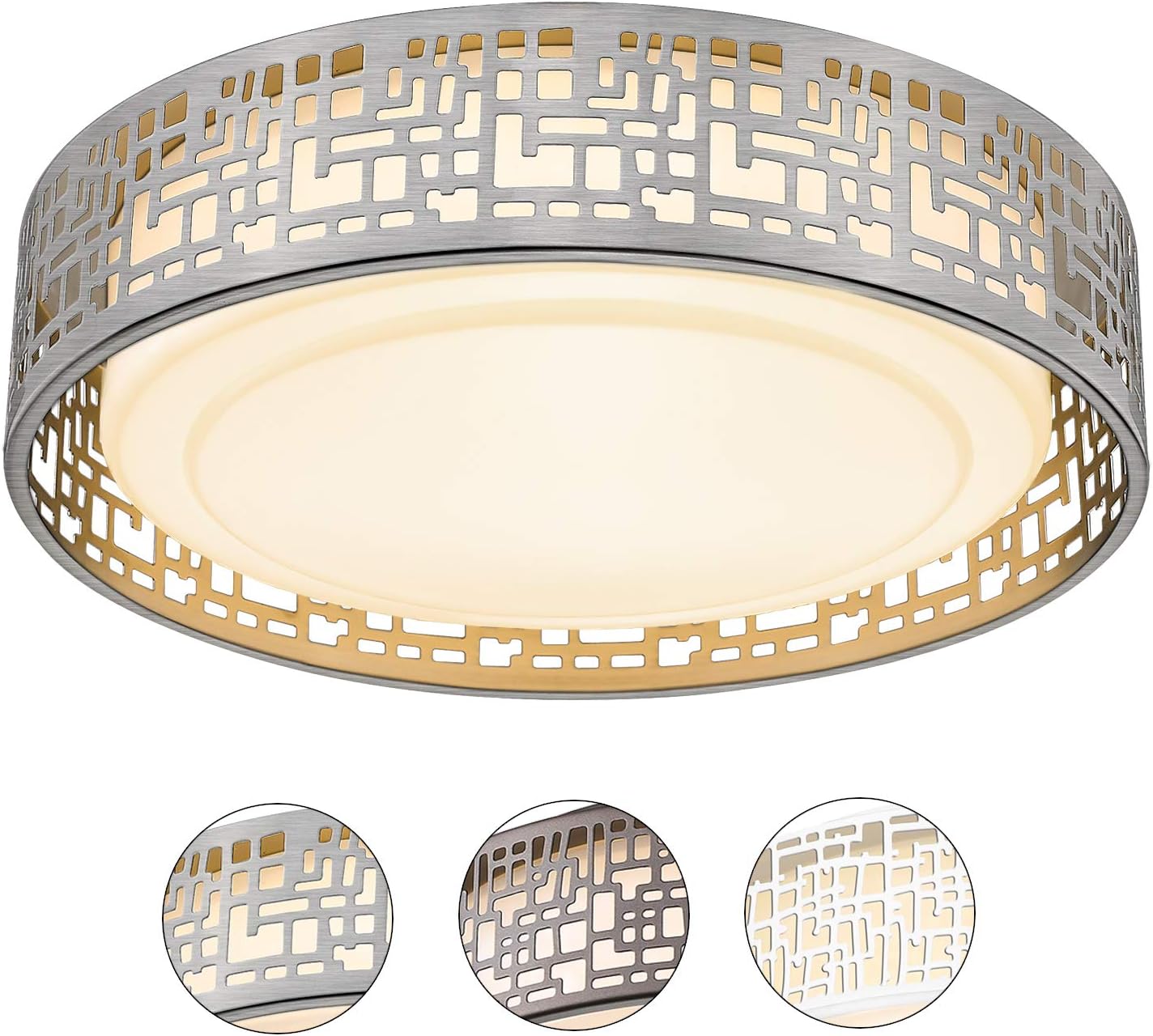 Black Friday - 80% OFF Modern Flush Mount Light Fixture, VICNIE 12 inch 15W LED Ceiling Lights, 3000K Warm White, ETL Listed, Brush Nickel Fihished Metal Body and Acrylic Shade