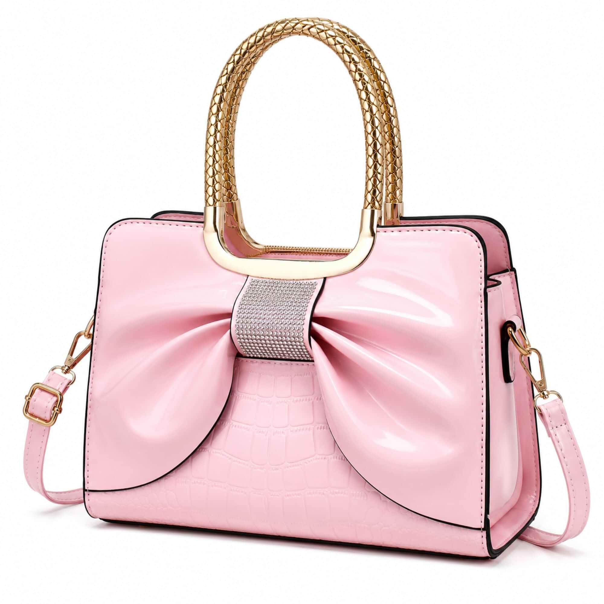 Women’s Glossy Patent Leather Handbag Top Handle Satchel - Medium Structured Shoulder Tote Purse with Adjustable Strap