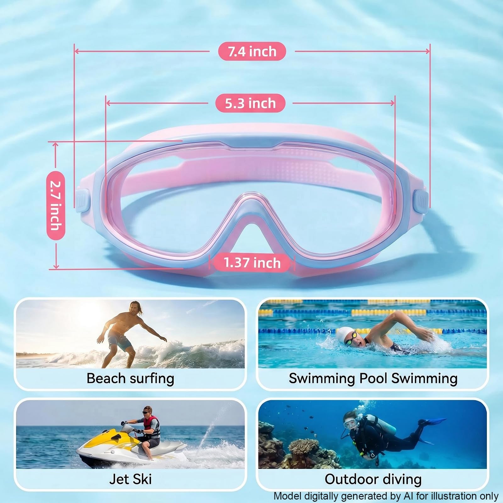Occhialini da nuoto per bambini dai 6 ai 12 anni, visione ampia, anti-appannamento, protezione UV, nessuna perdita, per ragazzi e ragazze
