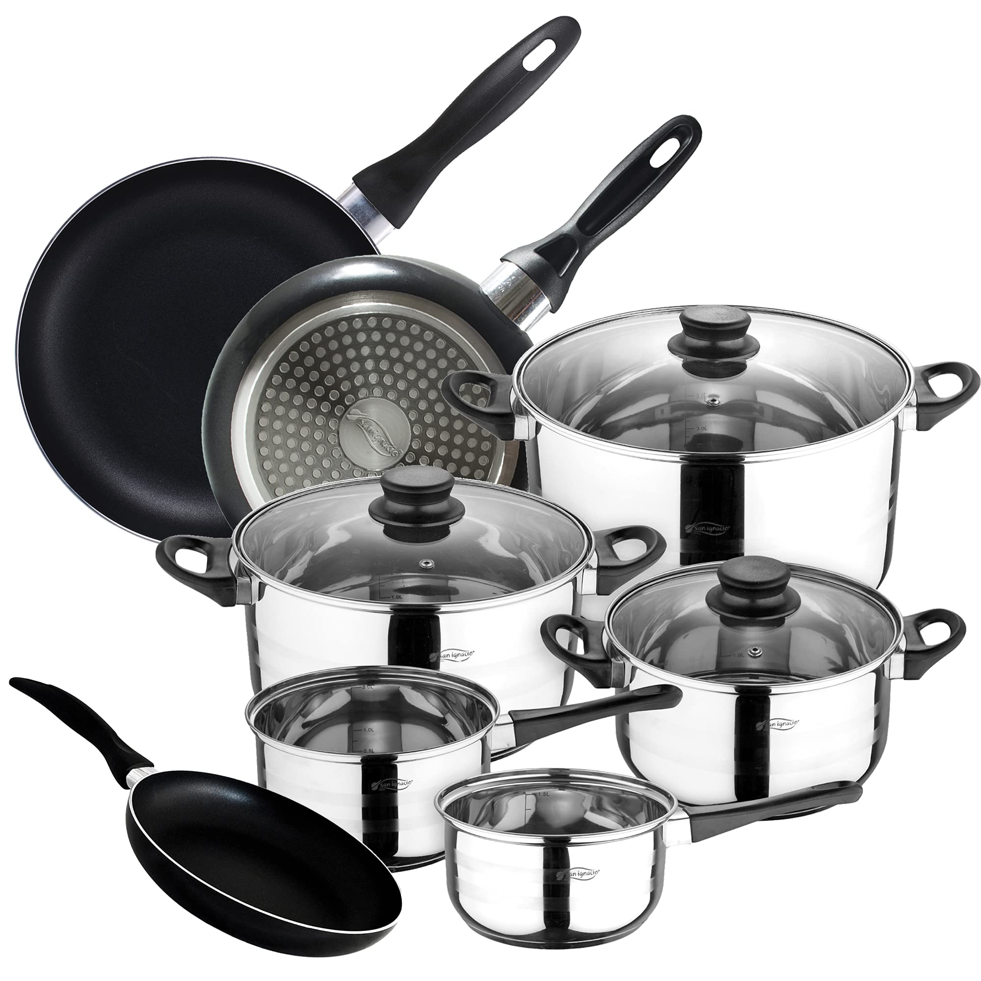 Ensemble de 8 pièces avec 3 poêles 16/20/24 cm pour cuisiner en famille