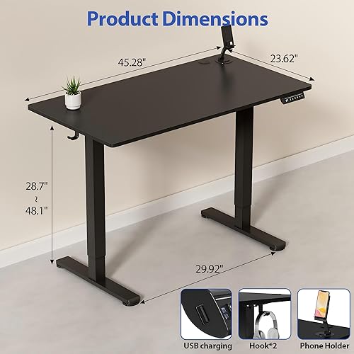 Miniatura 3 de YESHOMY Escritorio eléctrico de pie ajustable en altura, mesa de computadora de 48 pulgadas, estación de trabajo de oficina en casa, patas Pierna