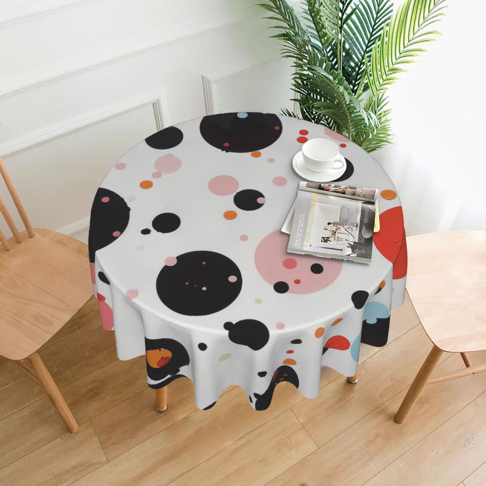 WPKJU Polka dot Printed Round Tablecloth 60 in Water Resistant Table Cover Washable Table Cloth for Dining Tables