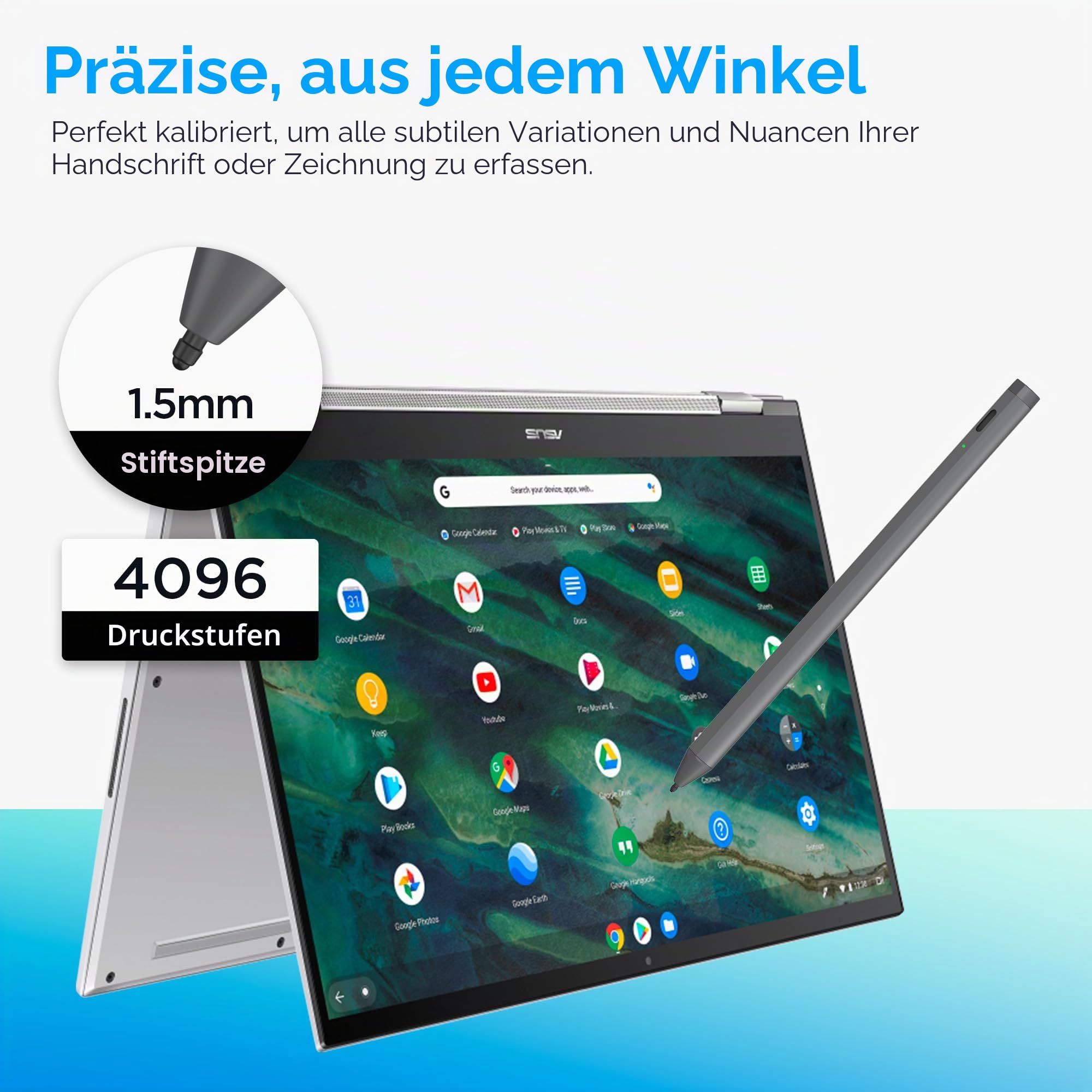 USI 2.0 Stift Stylus, Handflächenabweisung mit 4096 Level Druck Eingabestifte für Amazon Fire Max 11 / Fire HD 10 / Google Pixel Tablet/HP/ASUS/Acer/Lenovo Einige Chromebook Modell