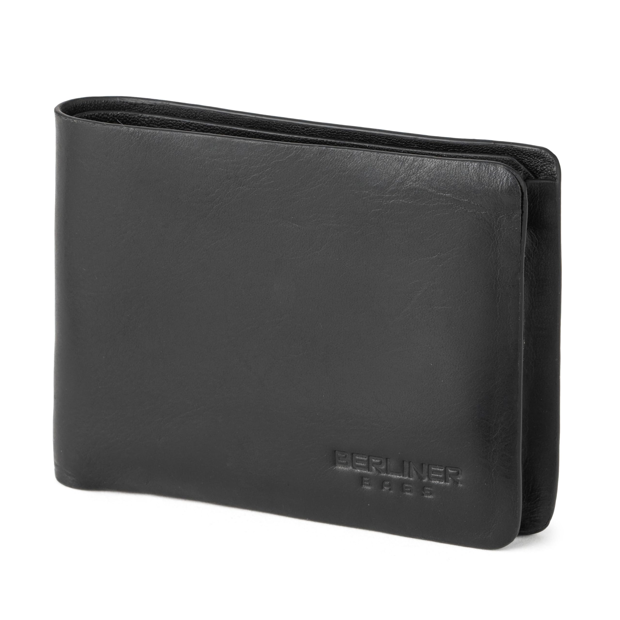 Berliner Bags Cartera Hombre de Piel Parker, Billetera Compacta con Monedero, Protección RFID y Tarjetero - Negro