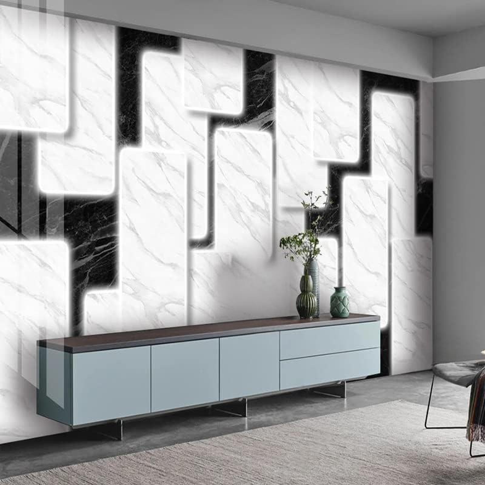 Patrón Geométrico Creativo En Blanco Y Negro Con Efecto Mármol Papel Pintado 3D Seda Texturizada Primera Calidad Neutros Material Ideal Para SalóN Dormitorio-200cm×140cm