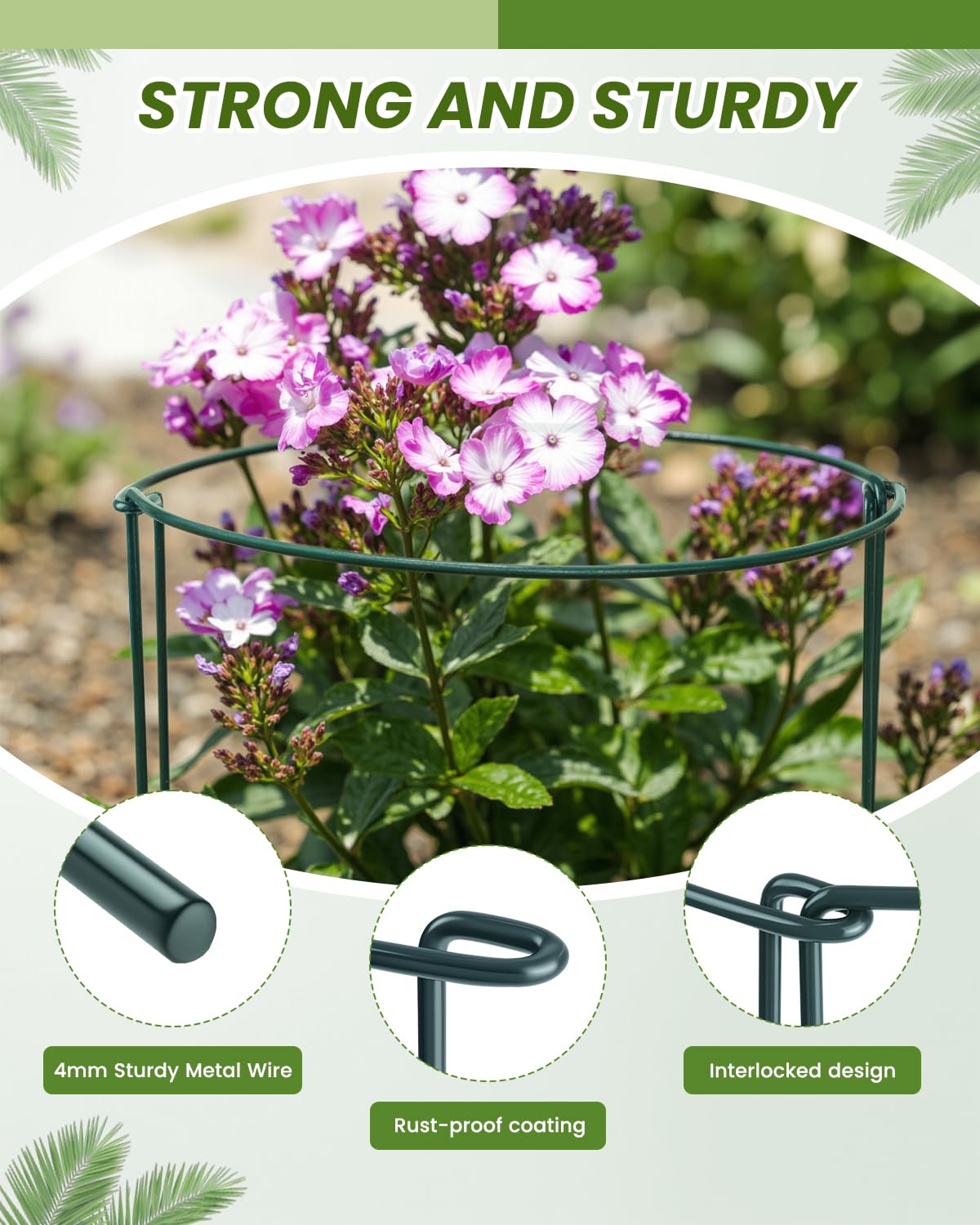 10 Tuteurs pour Plantes de Jardin, Garden Sage 25x40cm Support de Plantes de Jardin Demi-Rond pour Tomate, Pivoines, Hortensia, Vigne, Plantes Grimpantes Fleur Intérieur Extérieur
