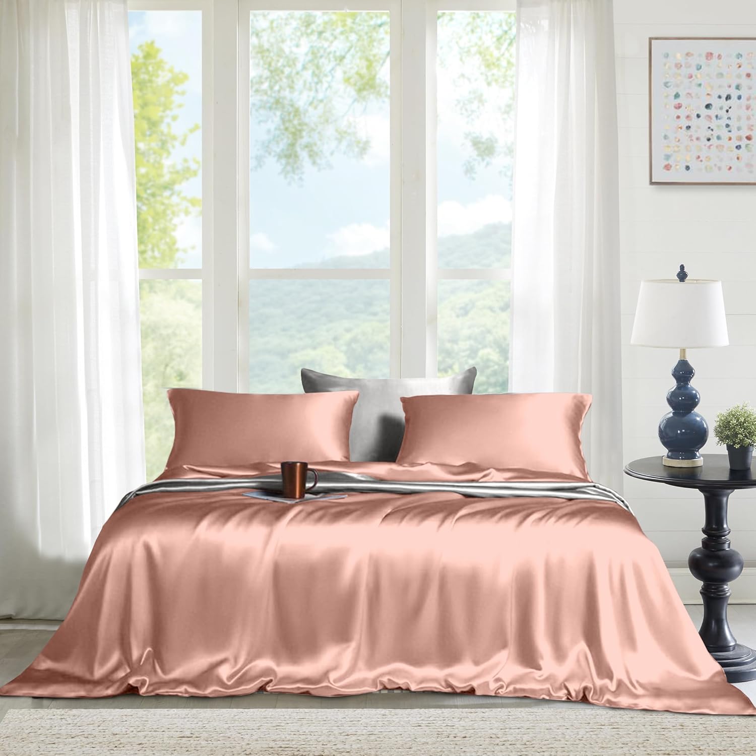 Tencel Sheets 4 Piece Set, 100% Eucalyptus Lyocell Sheets Set, Softer Than Silk, Cooling Breathable Bed Sheets for Hot Sleepers, 16 Inch Deep Pocket (Rose Gold, King)