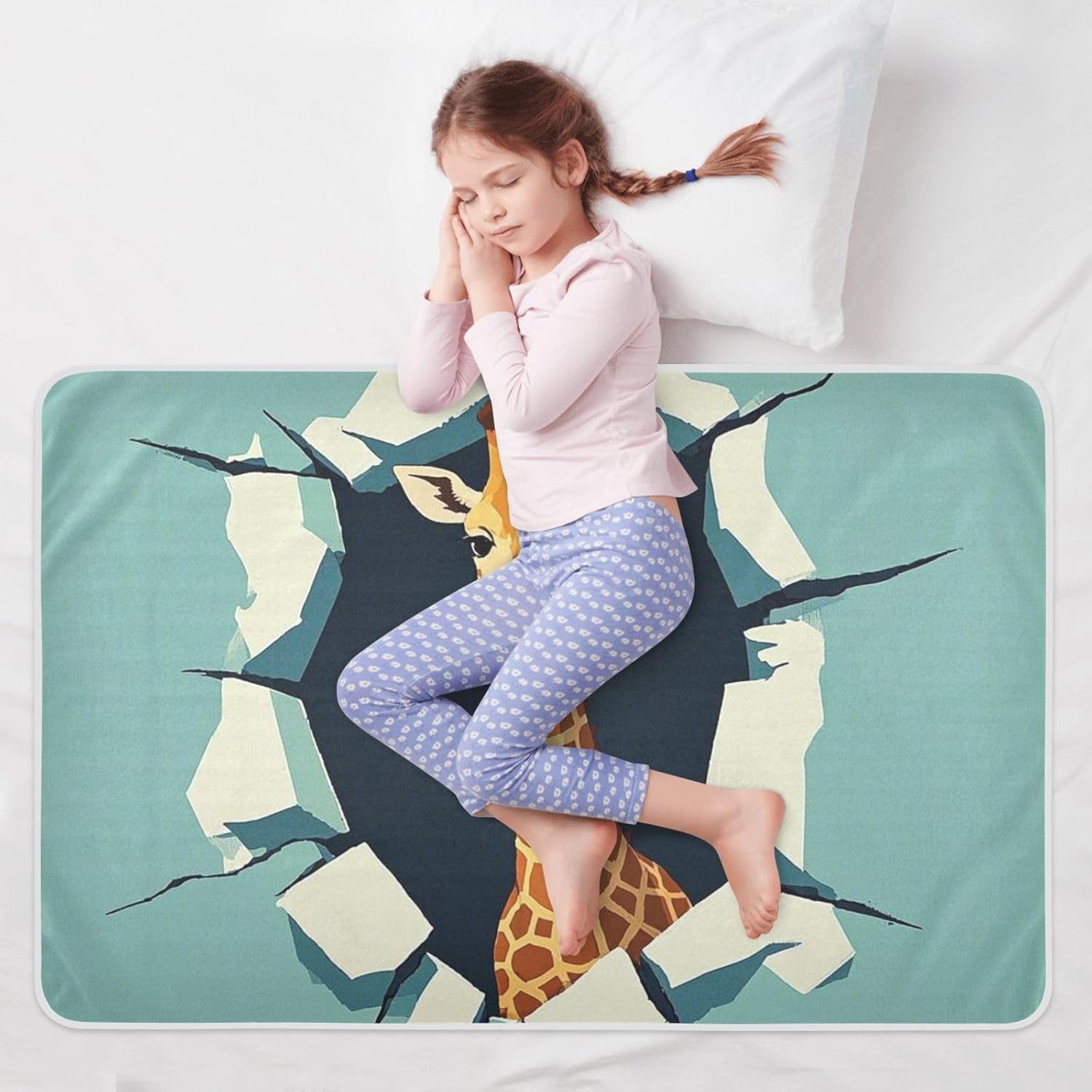 Funny Cartoon Wall Animal Giraffe Extra Large Resuable Changing Pad Covers Waterproof Washable Potty Training Sheets Cover Slip-Resistant Bed Liners for Kids Adults Pets , 52" L x 34" W