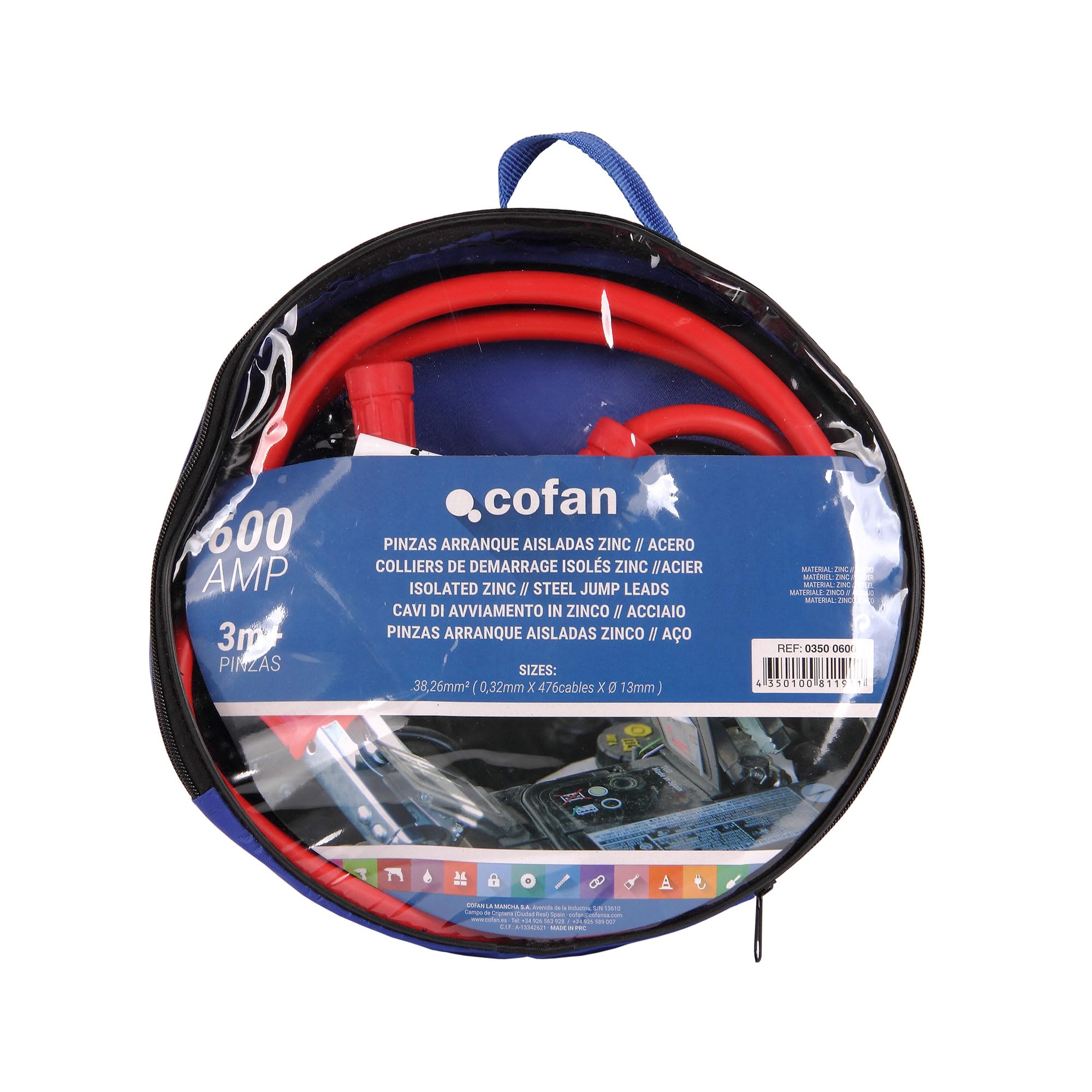 Pinze di avviamento isolate da 600 AMP | Cavo 3 m+ pinzette | Adatto a tutti i tipi di batterie per auto