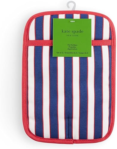 Vista 14 de Kate Spade New York Juego de 2 soportes botánicos a rayas para ollas, 7 x 10 pulgadas, negro/beige