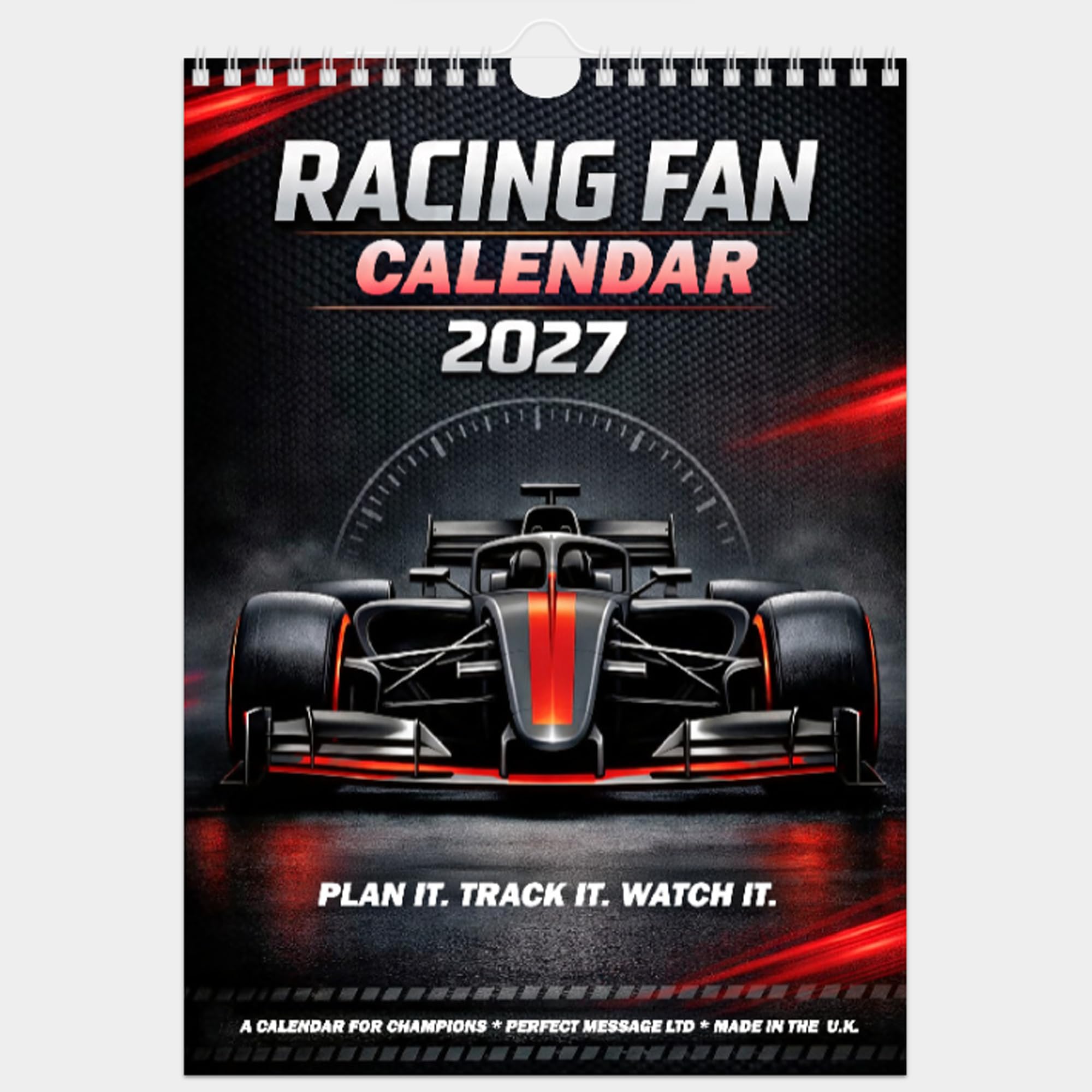 2027 Racing Fan Calendar A4 Wall Hanging – Motorsport Inspired Monthly Planner with Date Boxes, Spiral Bound with Hanger – Gift for Car Racing Enthusiasts (UK Made)