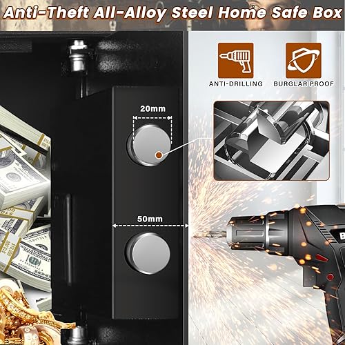 Miniatura 7 de Caja fuerte ignífuga pequeña de 0.7 pies cúbicos para uso doméstico, caja de seguridad digital para el hogar con cerradura de combinación y teclas