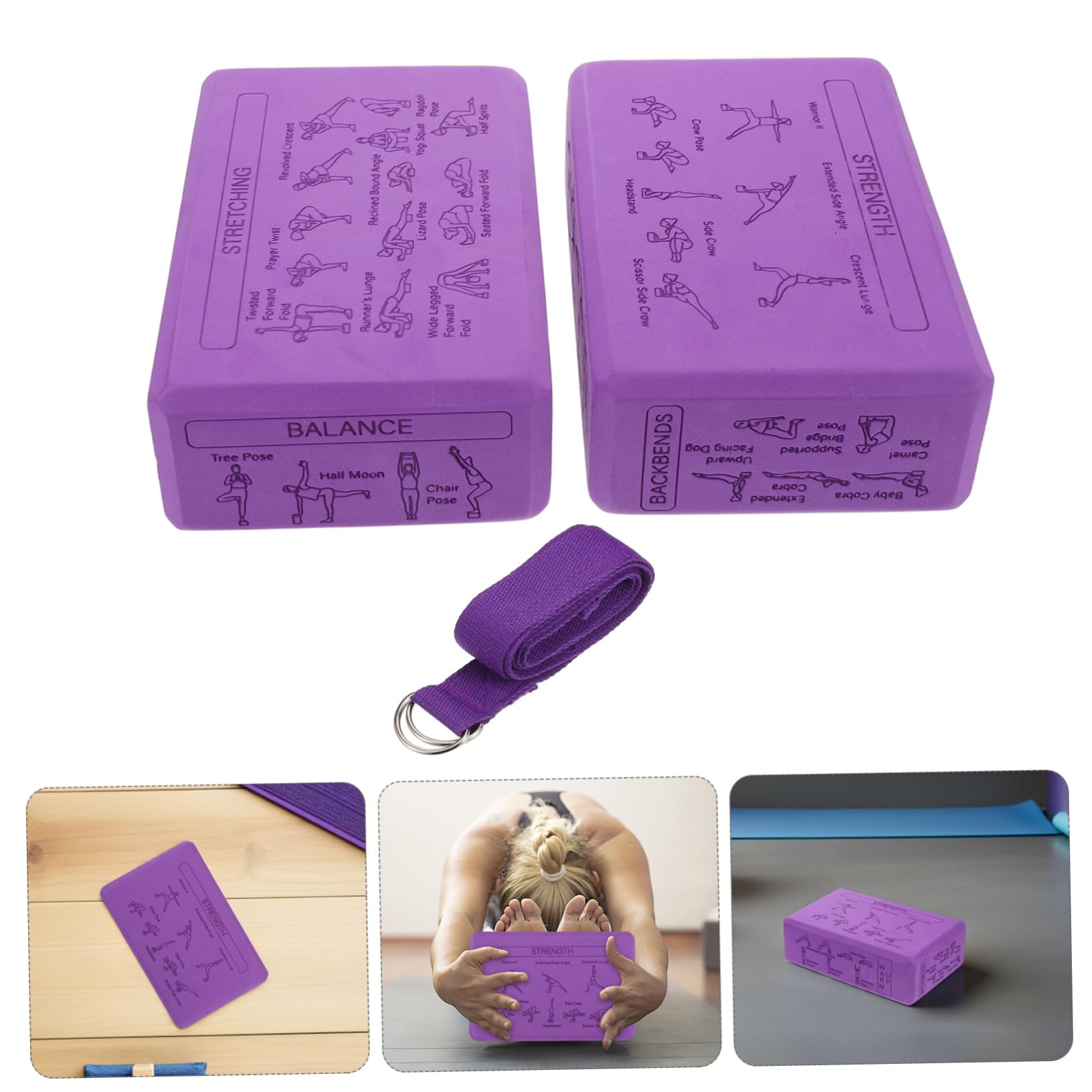 Blocco Yoga Porpora in Eva ad Alta Densità, Set da 1 | 9x6x3 Pollici, con Guida Stampata delle Posizioni, per Routine di Yoga e Fitness