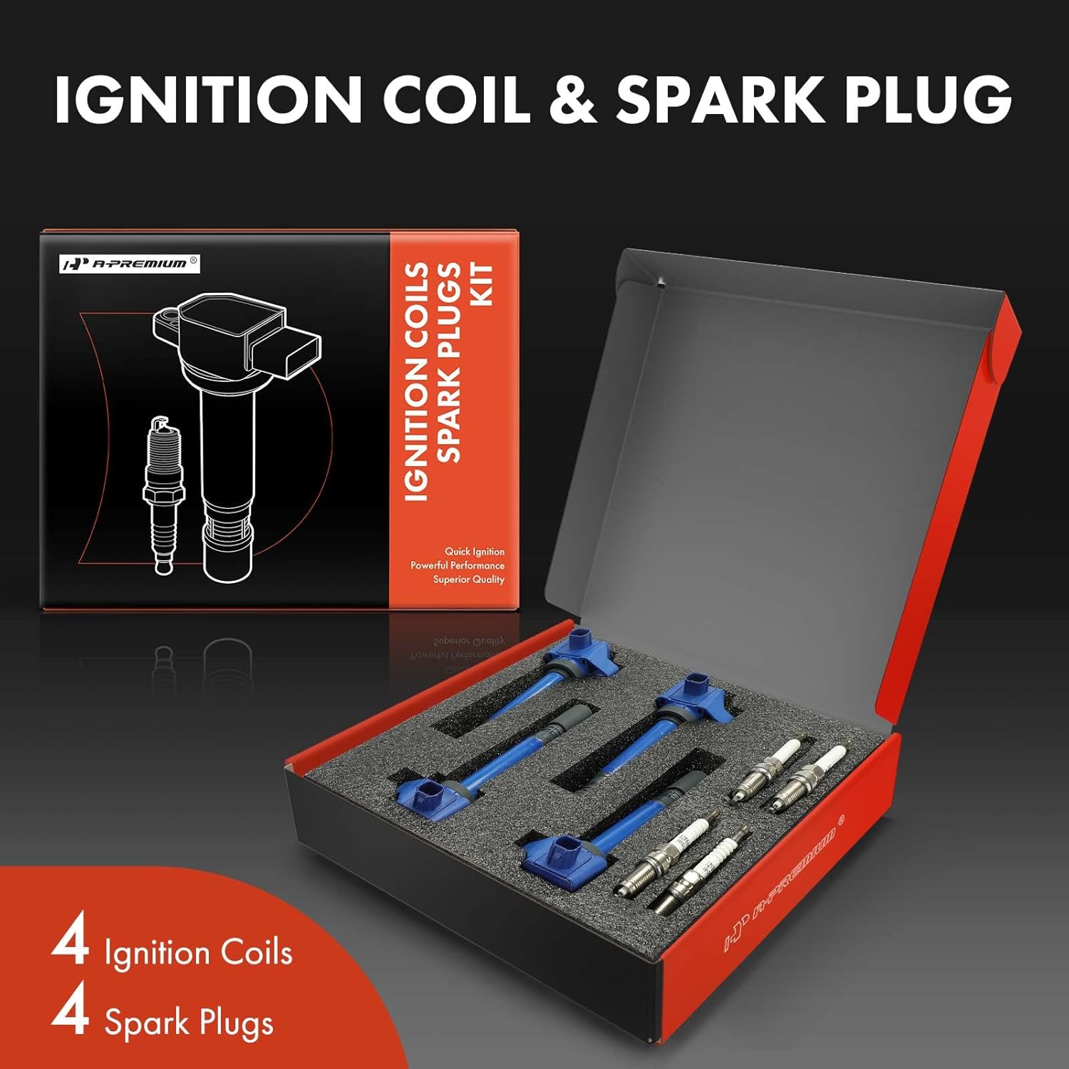 A-Premium (Blue) Set of 8 Ignition Coil Pack and Iridium Spark Plugs Compatible with Honda Civic 2006-2011 1.8L, Replace# 30520RNAA01, 099700101