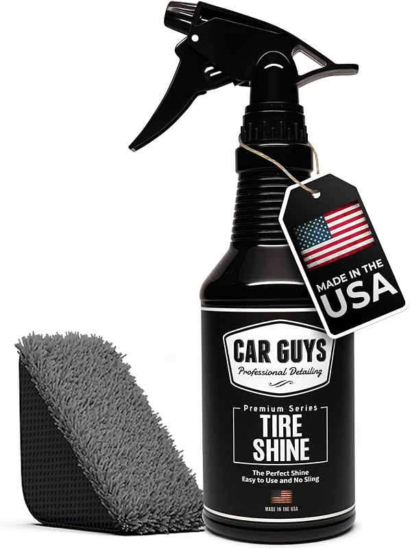 CAR GUYS Spray para brillo de neumáticos - El brillo negro intenso perfecto - Apósito de larga duración para neumáticos de auto - Sin cabestrillo y seco al tacto - Kit de 18 onzas con aplicador