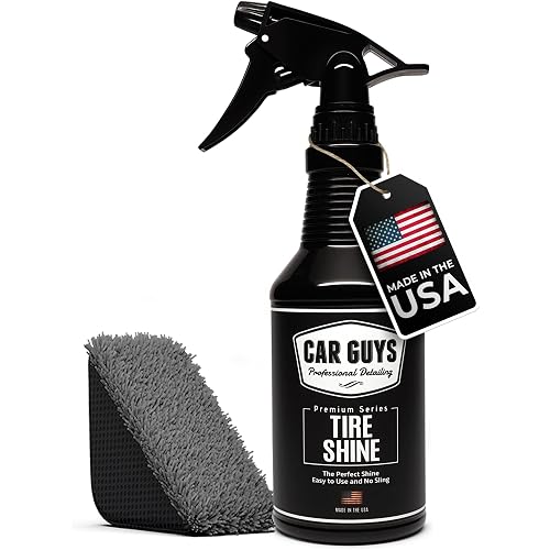 CAR GUYS Tire Shine Spray - The Perfect Deep Black Shine - Long Lasting Car Tire Dressing - No Sling & Dry to Touch - 18 Oz Kit with Applicator