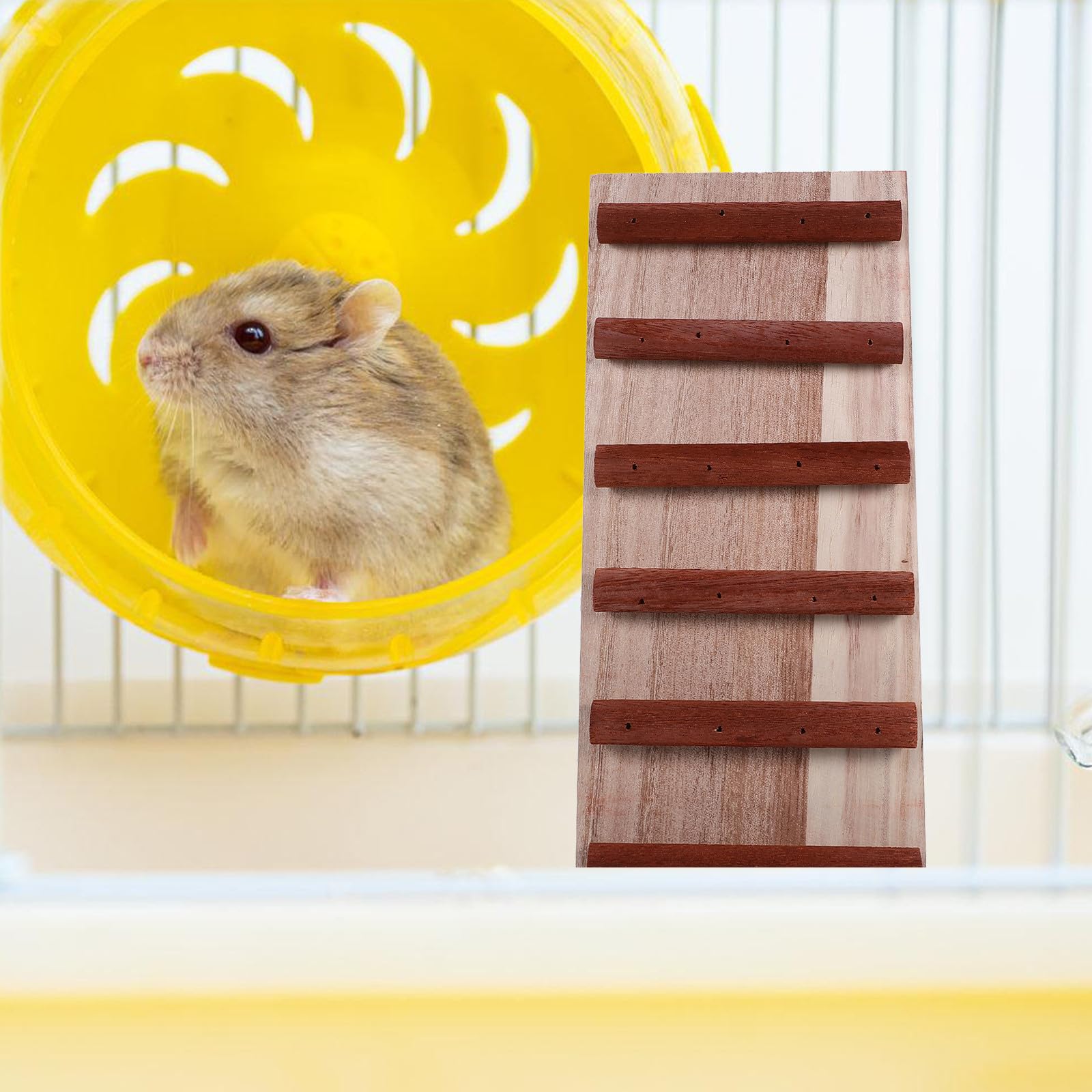 SHINEOFI Échelle en Bois pour Petits Animaux Matériau Naturel et Sûr, pour Cage, Favorisant Exercice et Jeu sans Bavure, Couleur Kaki