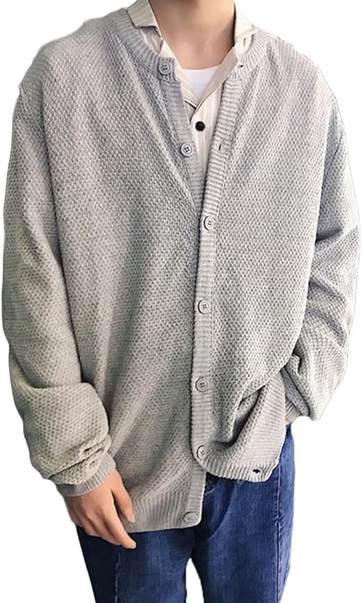 Amazon Zhongjue ジュージェン メンズ カーディガン 春 ゆったり 薄手 ニット カーディガン ゆる ストリート ファッション 春服 アウター ボタン付き カジュアル 黒 グレー カーディガン 通販