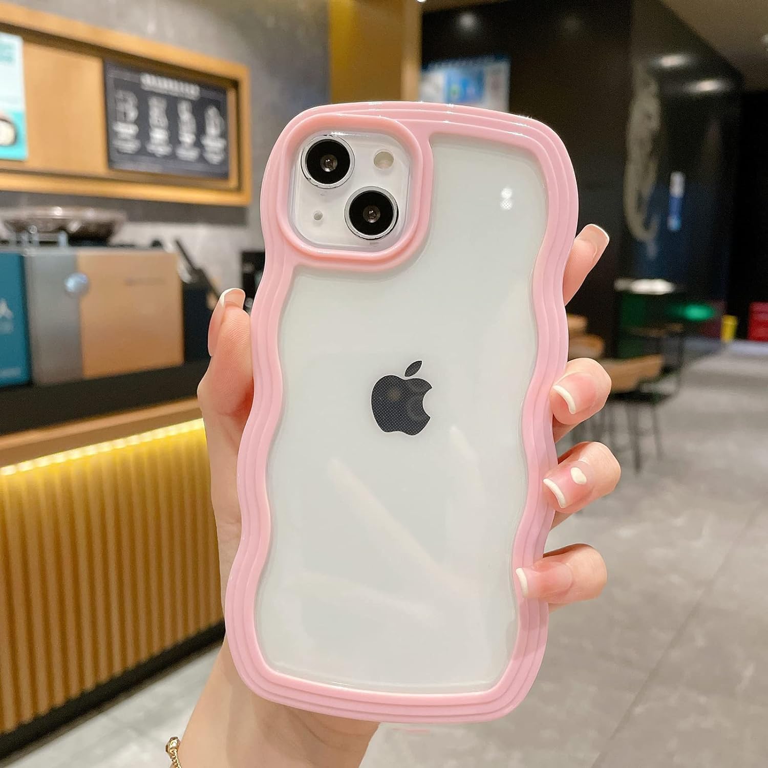 Case Creation for iPhone X Case Clear Curly Wave TPU Cover,Cute Transparent Curvy Frame Slim Fit Stylish, Korean,Translucent Soft Pretty Bumper Case Aesthetic Cover for Apple iPhone X (Barbie Pink)