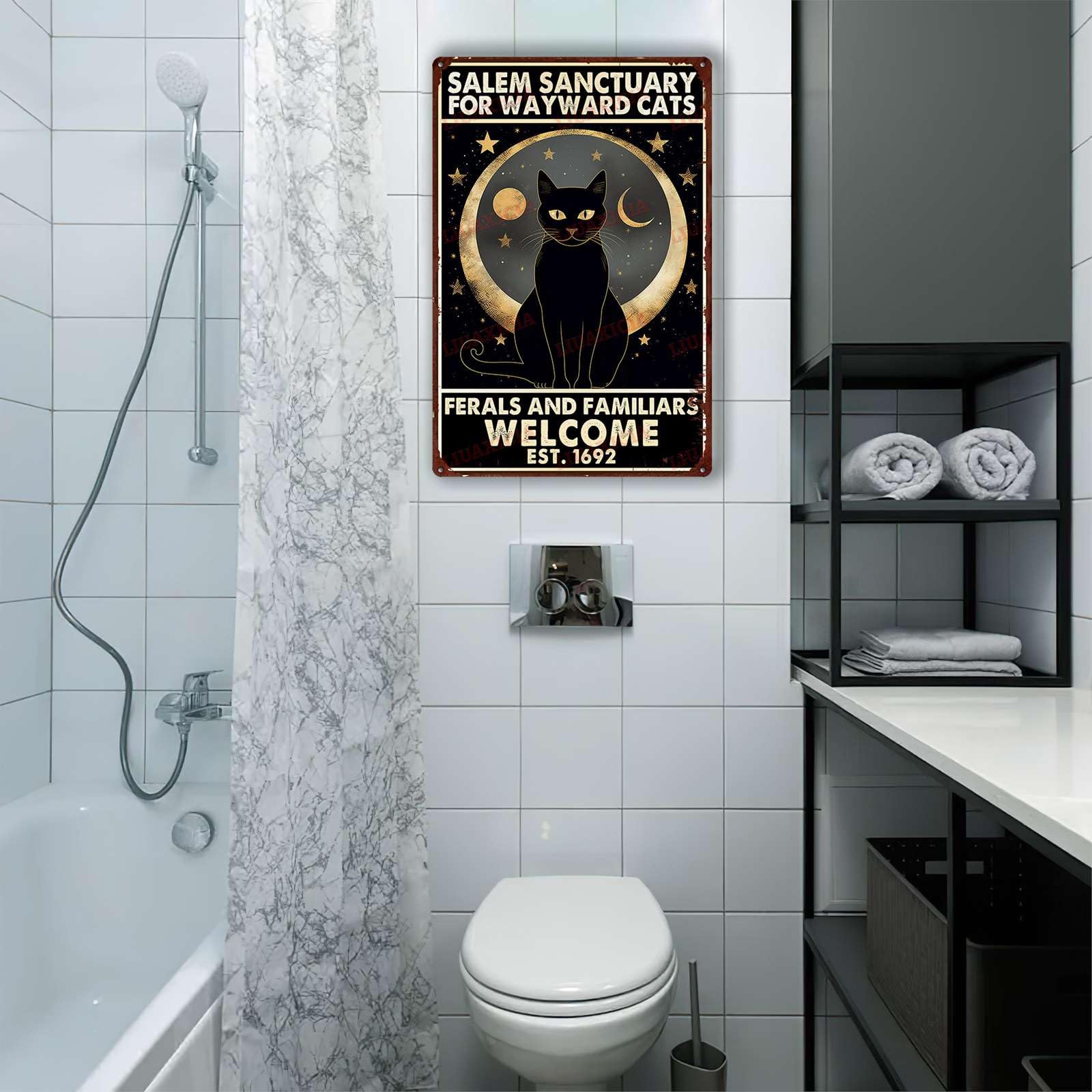 Halloween Blechschild 'Salem Sanctuary For Wayward Cats' – Retro Kürbis Katze Design, 20x30 Cm