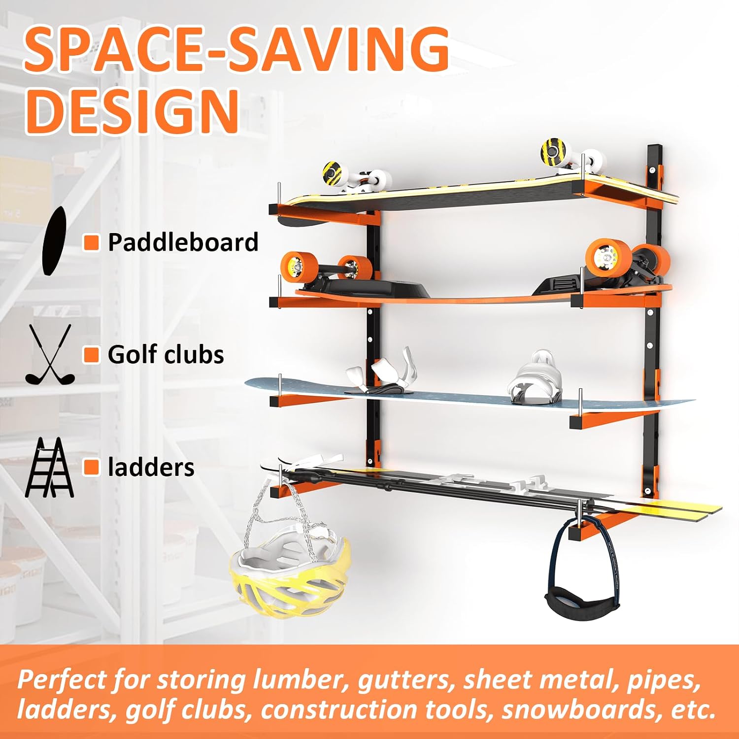 4 Pack Lumber Storage Rack, Wall Mount Removable & Adjustable Lumber Rack with 8-Level Holds Up 1040 Lbs, Heavy Duty Metal Garage Wood Rack for Workshop, Basement, Indoor and Outdoor image 4