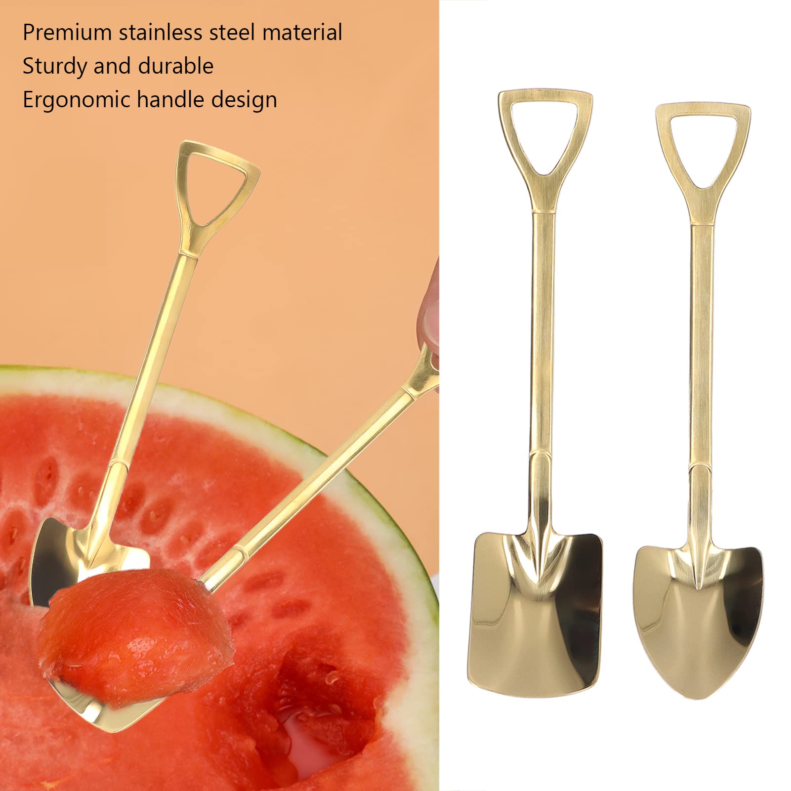 Hapivida Shovel Spoons, Stylish Stainless Steel Dessert Spoons for Ice Cream and Tea 2Pcs, Stainless Steel - Image 3