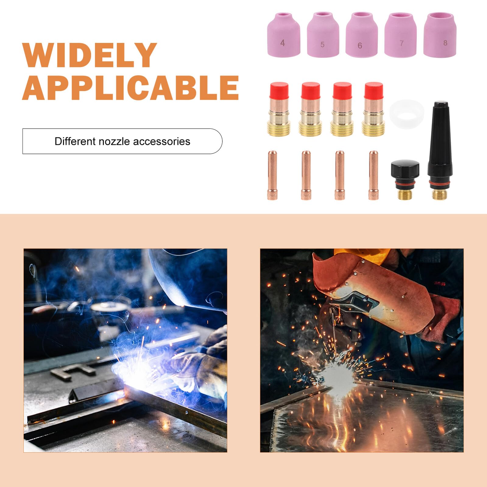 4 Juegos Kit de Consumibles para Antorcha de Soldadura Gas Tig con Boquillas Cerámicas y Copas Resistentes para Aluminio y Acero Inoxidable