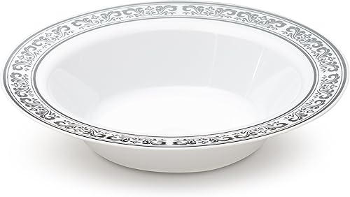 Miniatura 7 de 40 unidades  Cuencos de 5 onzas Laura Stein - Vajilla de diseñador de plástico pesado de primera calidad, cuenco de postre blanco con borde de