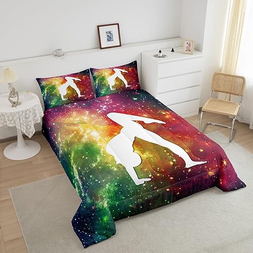 Miniatura 10 de Edredón de gimnasia tamaño matrimonial para niñas, juegos de ropa de cama de cielo estrellado para niños y adolescentes, edredón con temática de