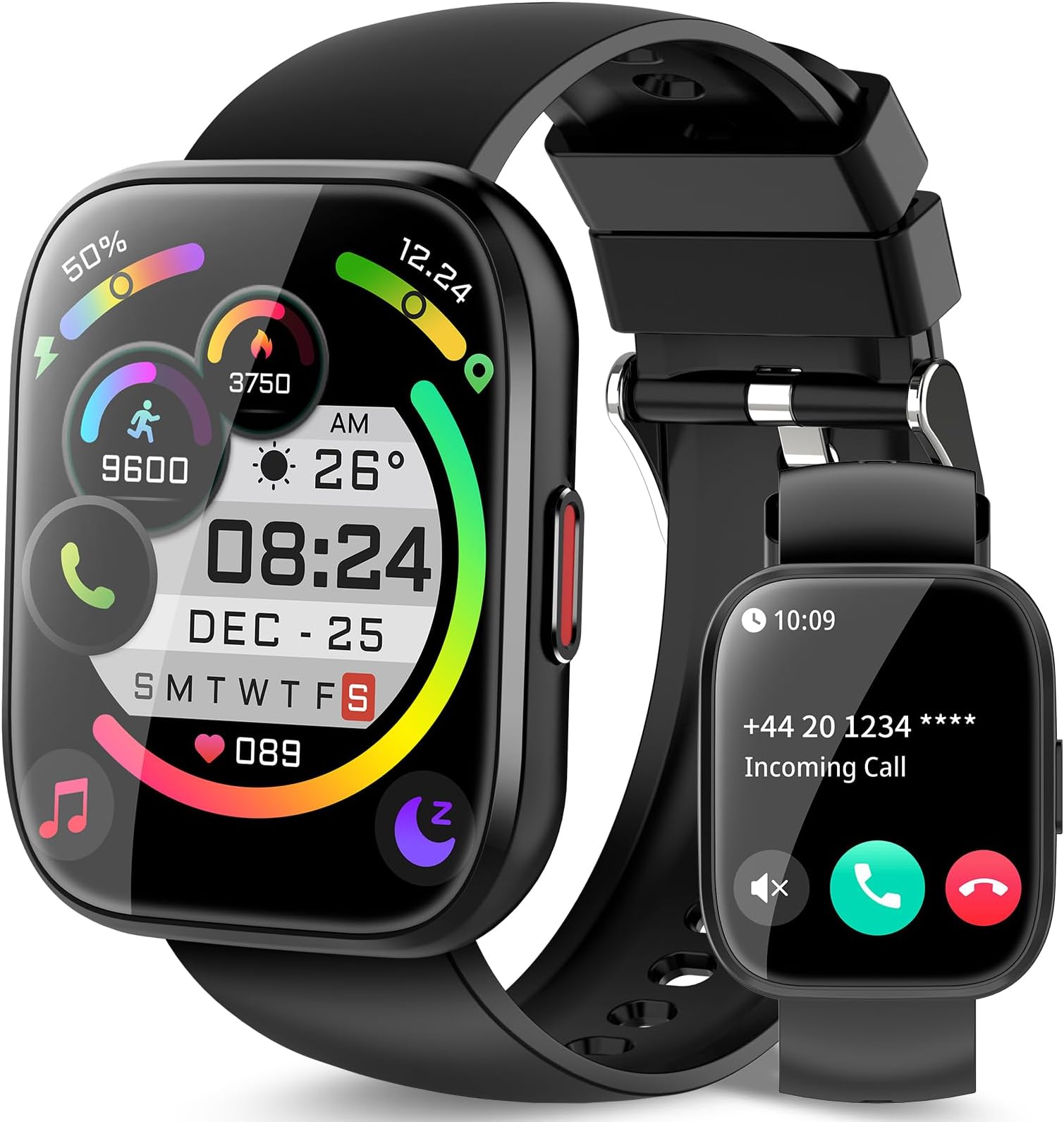 Smart Watch for Men Women Bluetooth Call, 1.85" HD Touch Screen Fitness Watch with Sleep Heart Rate Monitor, 112+ Sports Modes, IP68 Waterproof Activity Trackers for Android iOS, Black