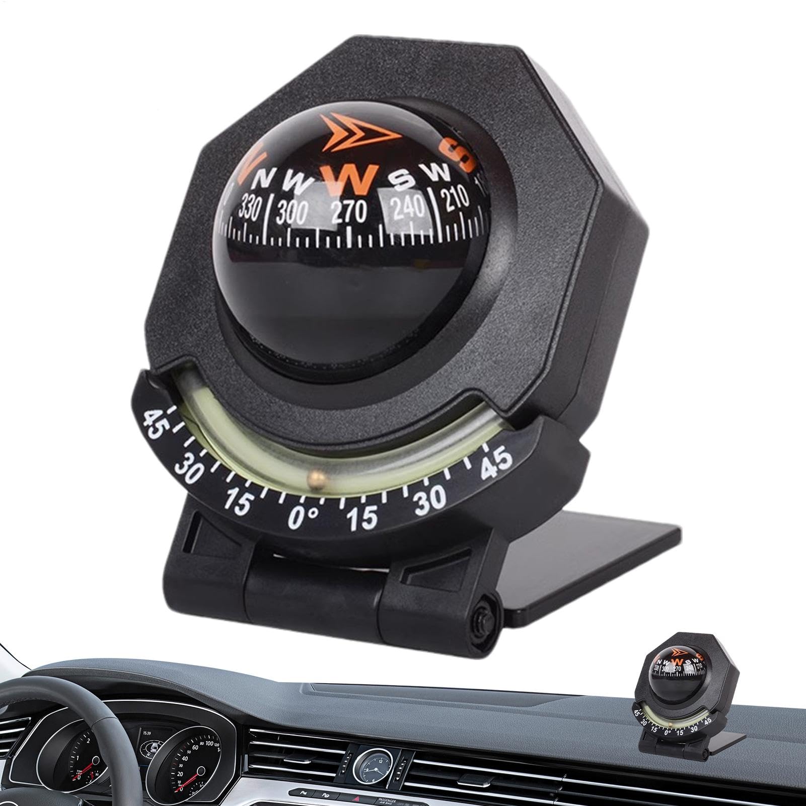 Car Compass Inclinometer Dashboard Car Compass Navigation Auto Compass 180° Adjustable High Precision Vehicle Compass With Night Vision For Outdoor Adventure Travel