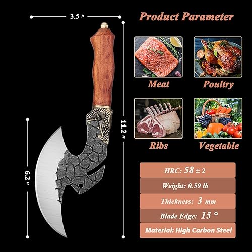 Miniatura 4 de Cuchillo de chef de plumas para ahorrar esfuerzo, juego de cuchillos vikingos de dragón, cuchillo de carnicero de acero de alto carbono con funda