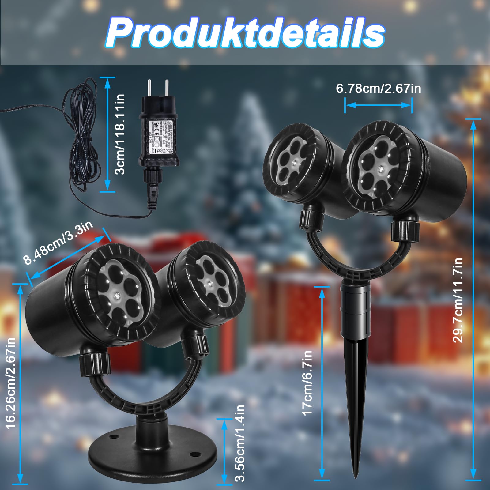 Projektor Weihnachten Aussen Doppelter Kopf, Led Schneeflocken Projektor mit Timer，Wasserdicht Led Schneeflocke Beleuchtung Weihnachten, Weihnachtsbeleuchtung Außen fur Wand Garten Hof Weihnachtsdeko