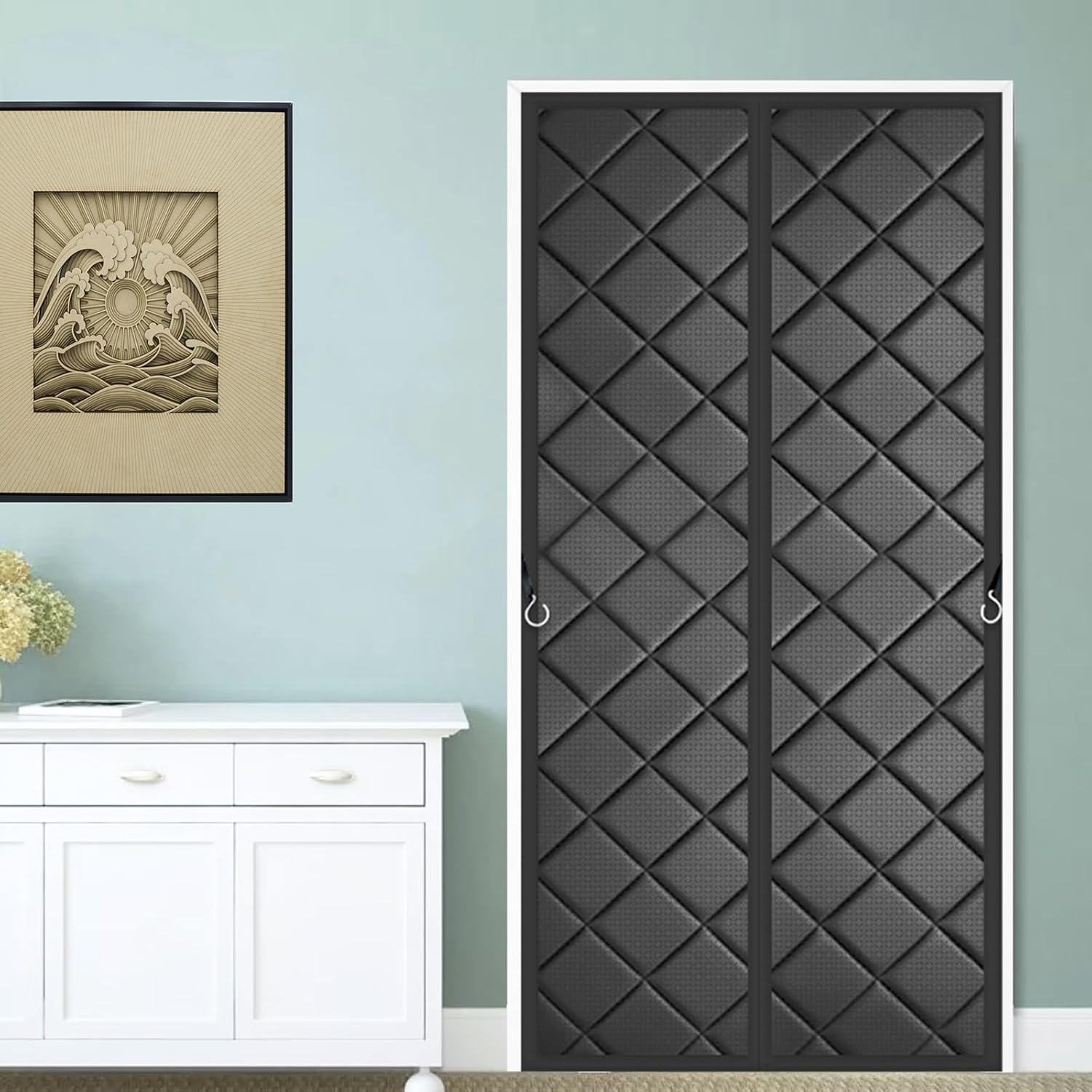 コットンカーテン自動で閉まる 間仕切りカーテン玄関 サーマルドアカーテンマグネット暖簾 保温防寒 間仕切りカーテン屋外ドア用の厚-B