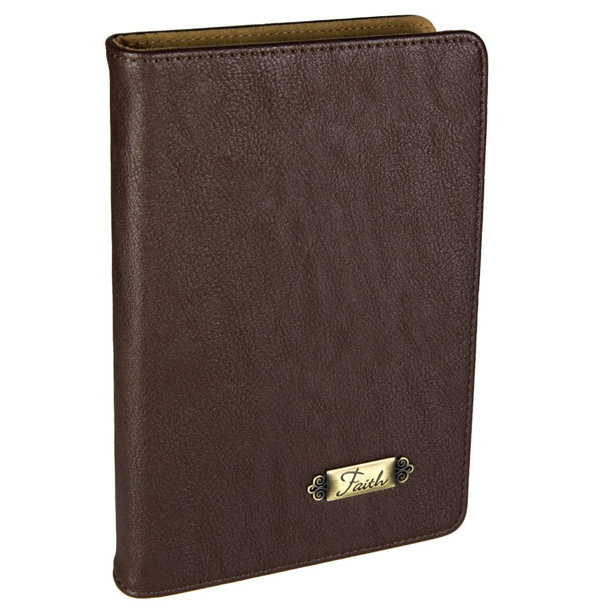 Brown Faux Leather Refillable Journal w/"Faith" Badge Christian Art