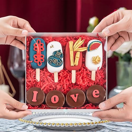 Miniatura 2 de RomanticBaking Paquete de 50 cajas de galletas transparentes de 8 x 8 x 1 14 pulgadas para regalo de chocolate cubiertas de pretzel, cajas de bombas