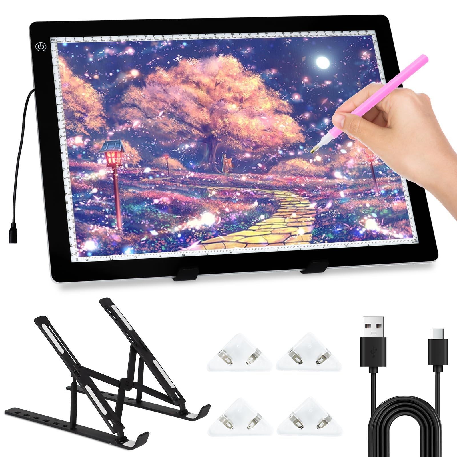 Aischens A3 Diamant Malerei Leuchttisch mit Stand, 3 Level dimmbare Lichtplatte dünne LED-Pad für Zeichnung Tracking Skizzieren mit Clips