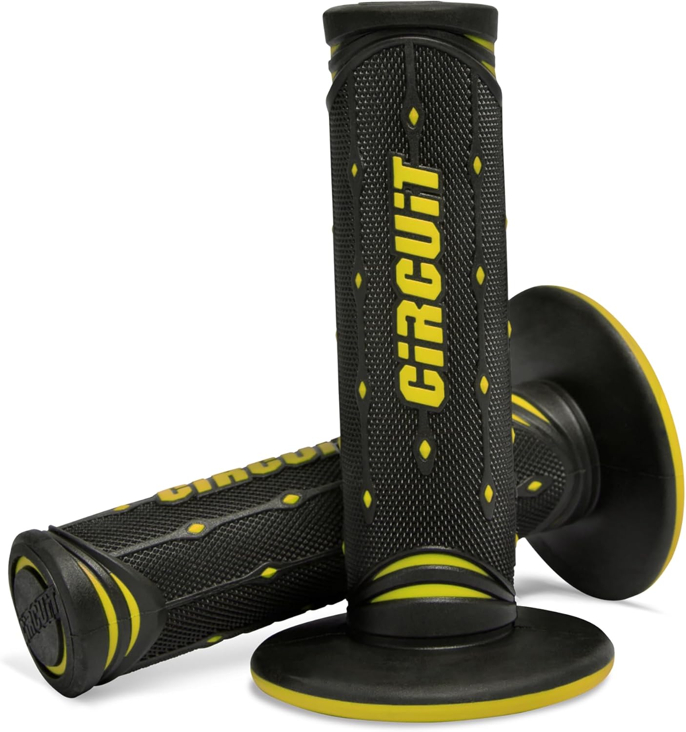 CIRCUIT EQUIPMENT - Jupiter Motorcycle Handlebar Grips - Non-Slip Rubber Grips with Italian Full-Diamond Design for Comfort and Control - Enhances Safety and Durability - Black/Yellow Grips