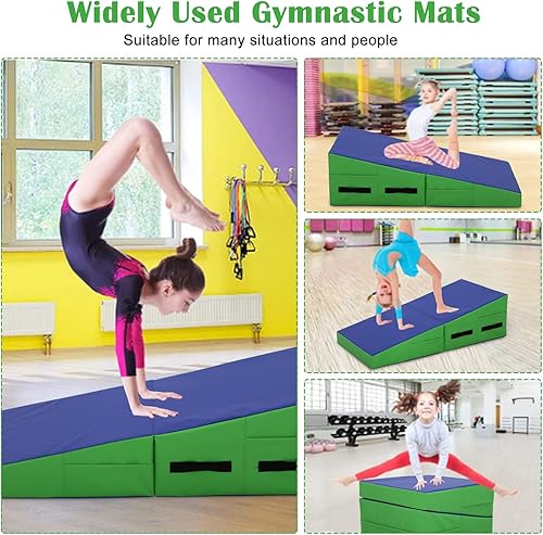 Miniatura 10 de Colchoneta de gimnasia para acrobacias, plegable, con superficie de piel sintética antideslizante y asas, alfombrillas para gimnasia para el hogar,