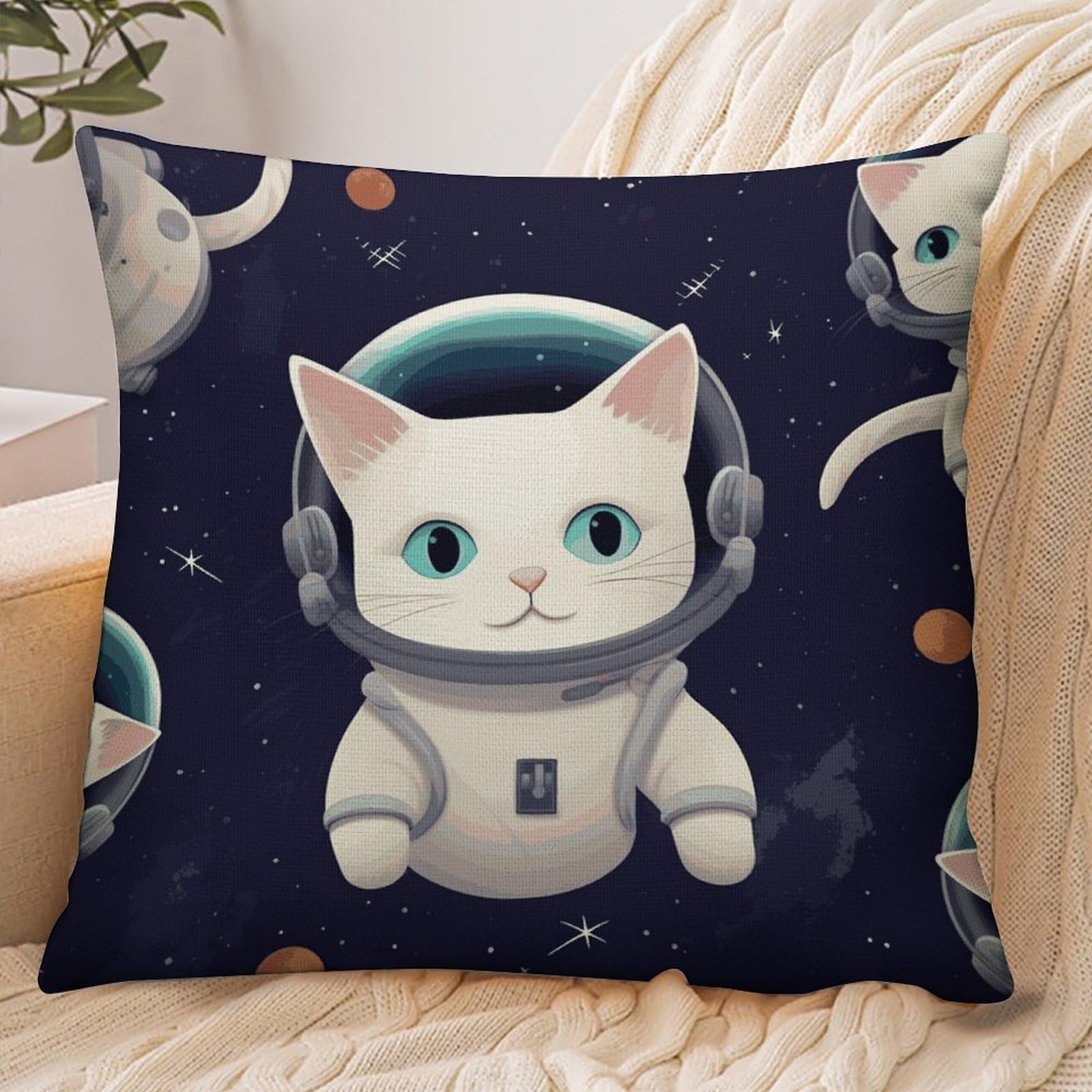 Fekiloot Style Fun Cat Astronaut Pillowcase Pillow Sham Pillow Case